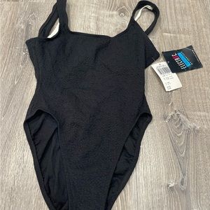 New Vintage Jantzen Electric Beach Black Floral Swimsuit Size 9/10 OC19